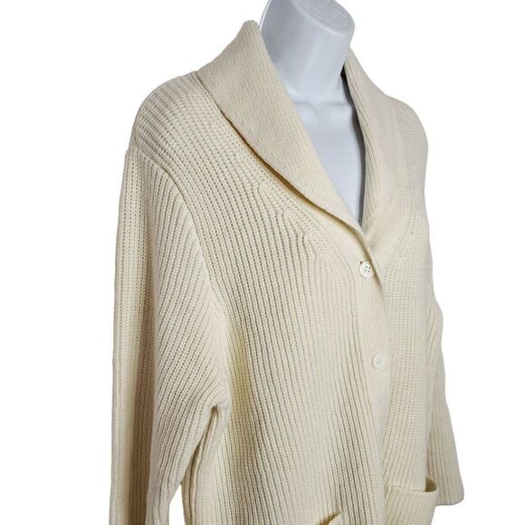 NEW Grandpa Shawl Collar Long Cardigan Sweater S Tunic Cream Ivory Long Sleeve - Picture 2 of 6